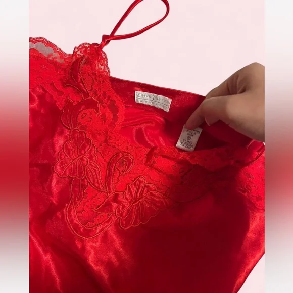 Vintage Red Satin Lace Lingerie Chemise Set ♥️ - Picture 2 of 5